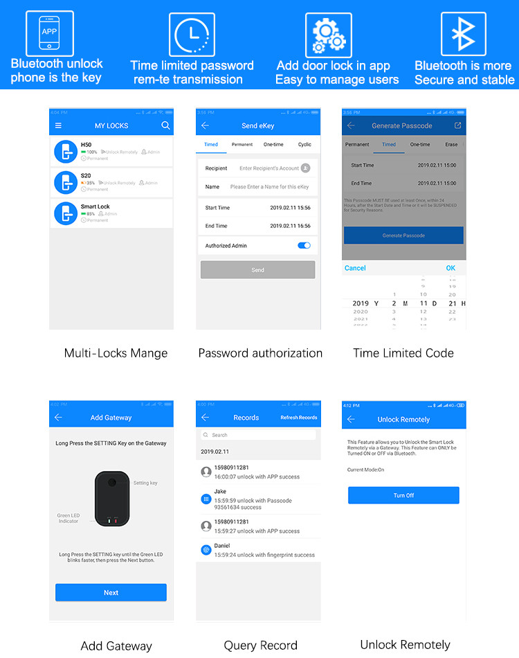 Bluetooth TT APP Lock Fingerprint Digital Passcode Lock Low Noise