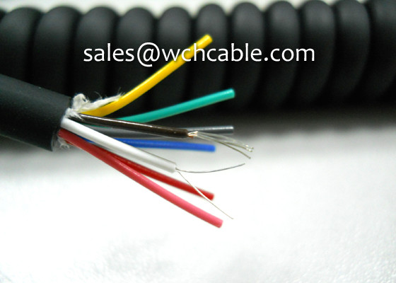 UL20280 (24AWG) 8 Conductors Oil Resistant TPU Spiral Cable Black Jacket with Colorful PP Insulated Wire