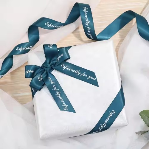 Custom Printed Logo Satin Ribbon Roll Hot Stamping Decorative Grosgrain for Gift Wrapping