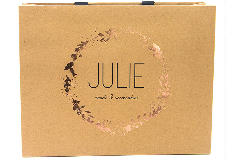 Kraft Custom Printed Paper Bags Grocery Shopping With Gold Foil Stamp Logo