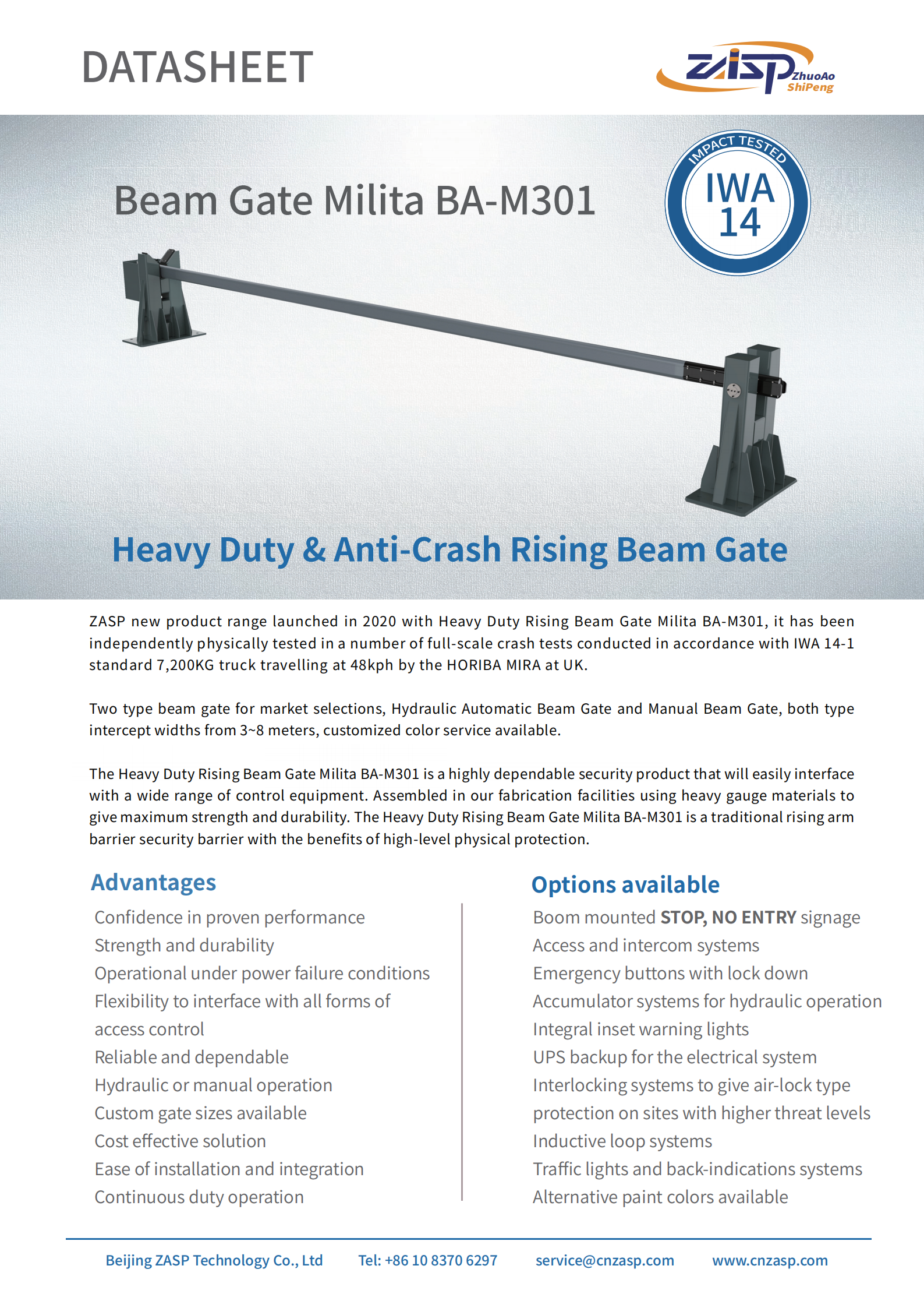 220V/380V Rising Beam Barrier High Strength IWA Certified 820mm Intercept Height