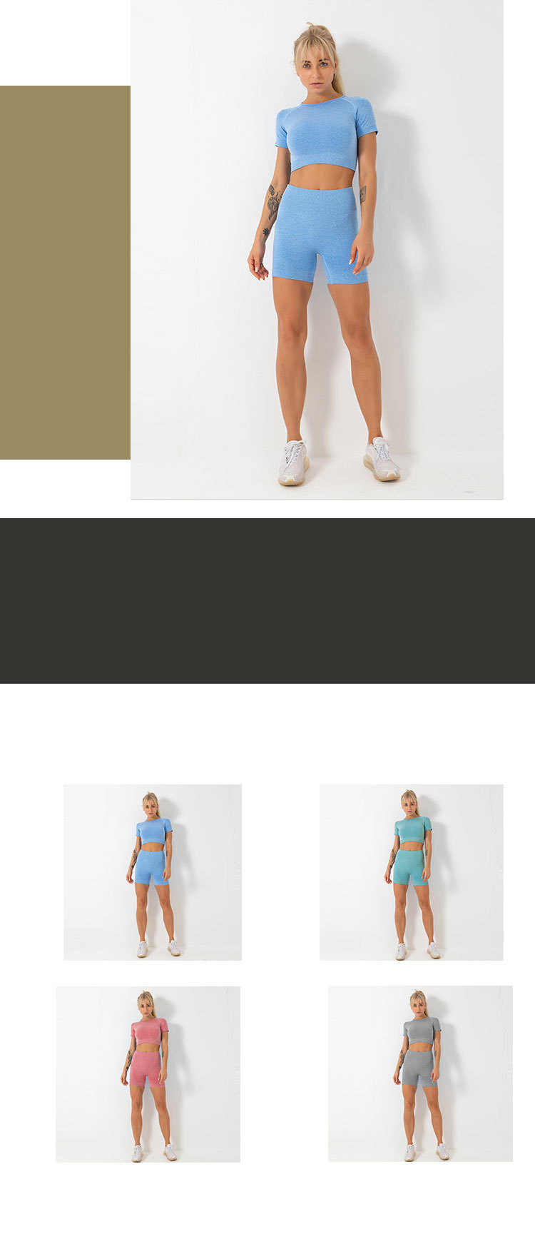 XL Seamless Shorts And Top Set 3cm Wide Two Piece Sets Shorts And Crop Top