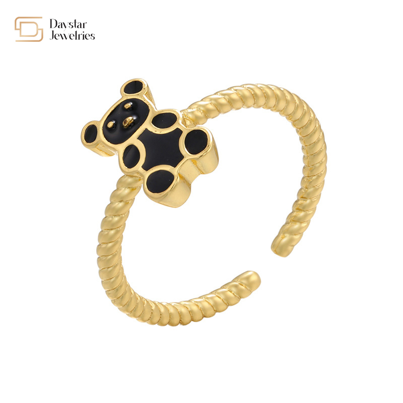 Cute Colorful Enamel Teddy Bear Dripping Oil Rings For Women Girls