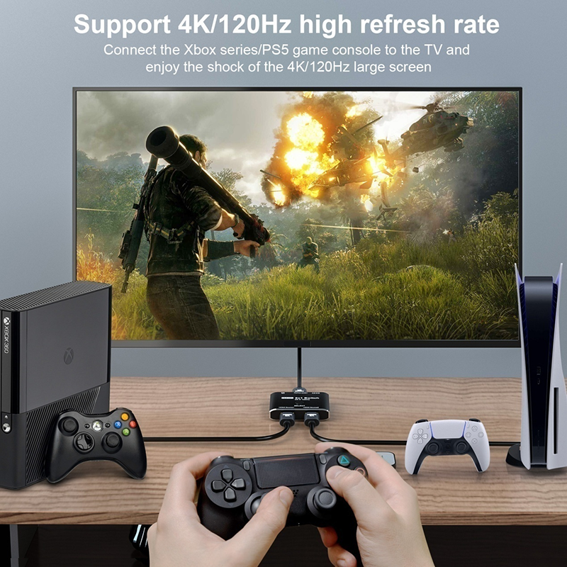 8K 120Hz HDR 3 Port HDMI Switch Switcher 3 In 1 Out Plug Remote Converter