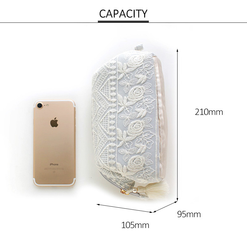Custom Lady Natural Tassel Lace Portable Makeup Cosmetic Bag Small