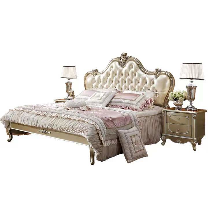 180x200CM High End Hotel Living Room Bed Antique Classical Bedroom Set
