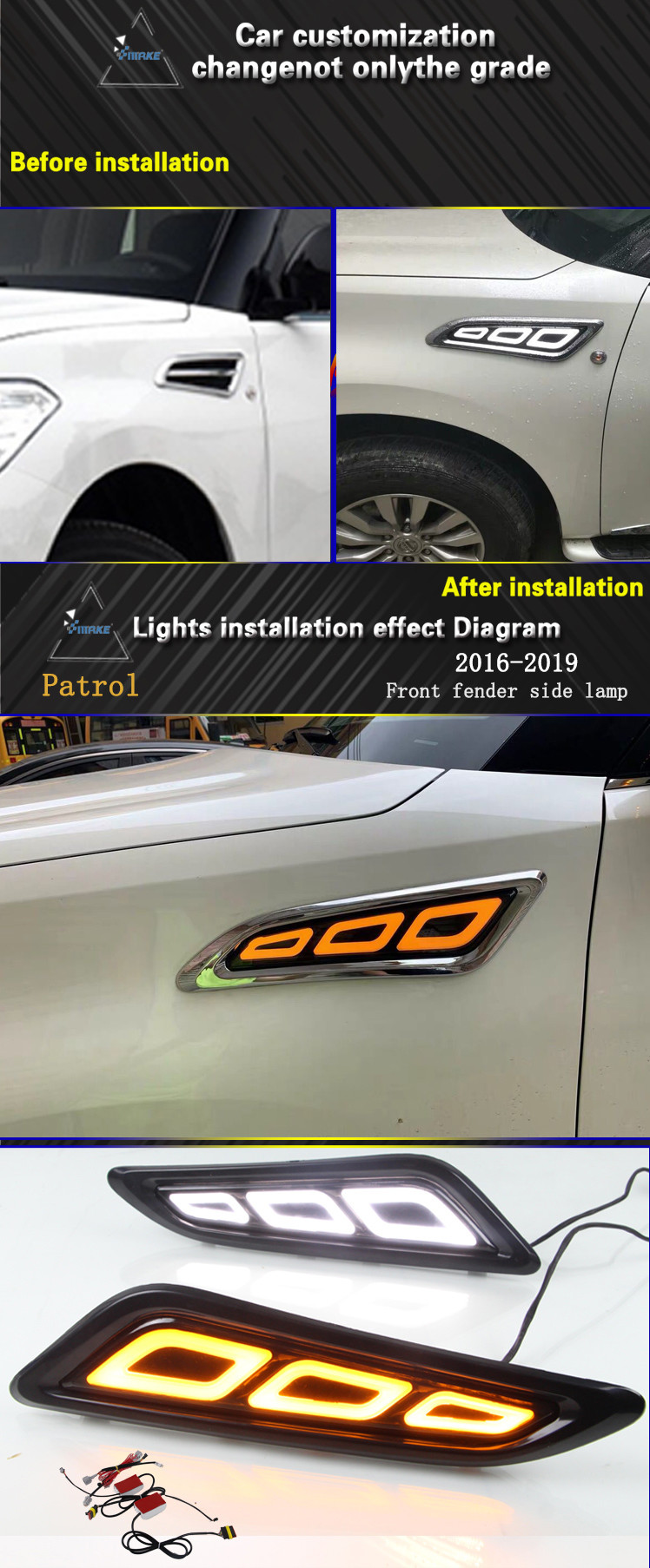 Car Fender Side Marker Lights Yellow Turn Signal Lamp Accessor For Nissan Patrol