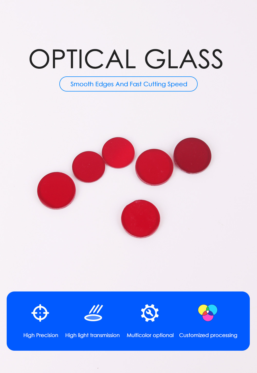 3mm thickness optical hoya R-62 HB610 RG610 red filters glass 610nm Longpass Filter Red Optical Glass HB610 RG610