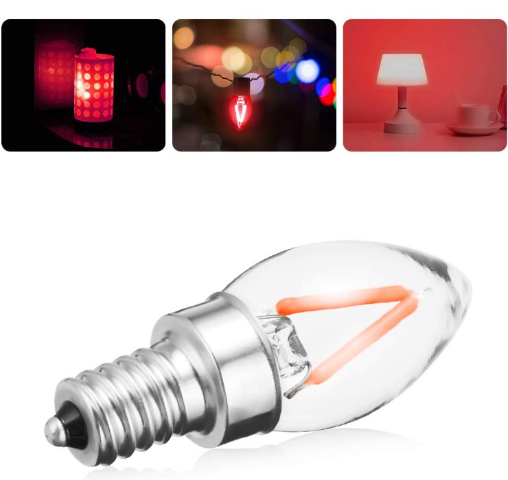 Red LED Night Light Bulb Candelabra Edison C7 E12 For Christmas