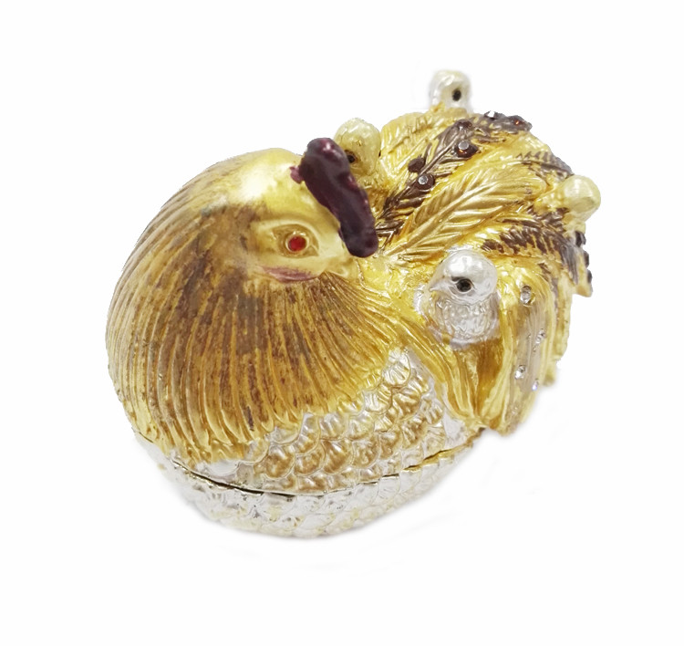 Fashion wholesale hen jewelry box metal pewter hen trinket box