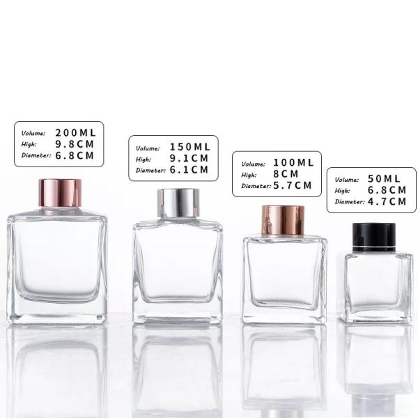 Different Sizes 50ml 100ml 200ml Empty Square Reed Diffuser Glass Bottles With Cork