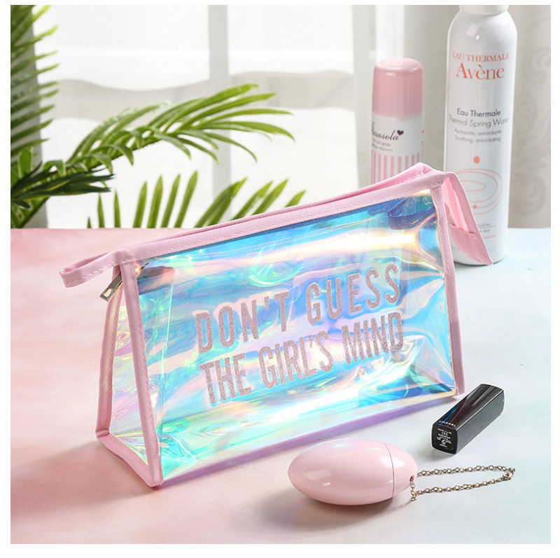 Custom Glitter Logo Holographic PVC Makeup Bag For Women