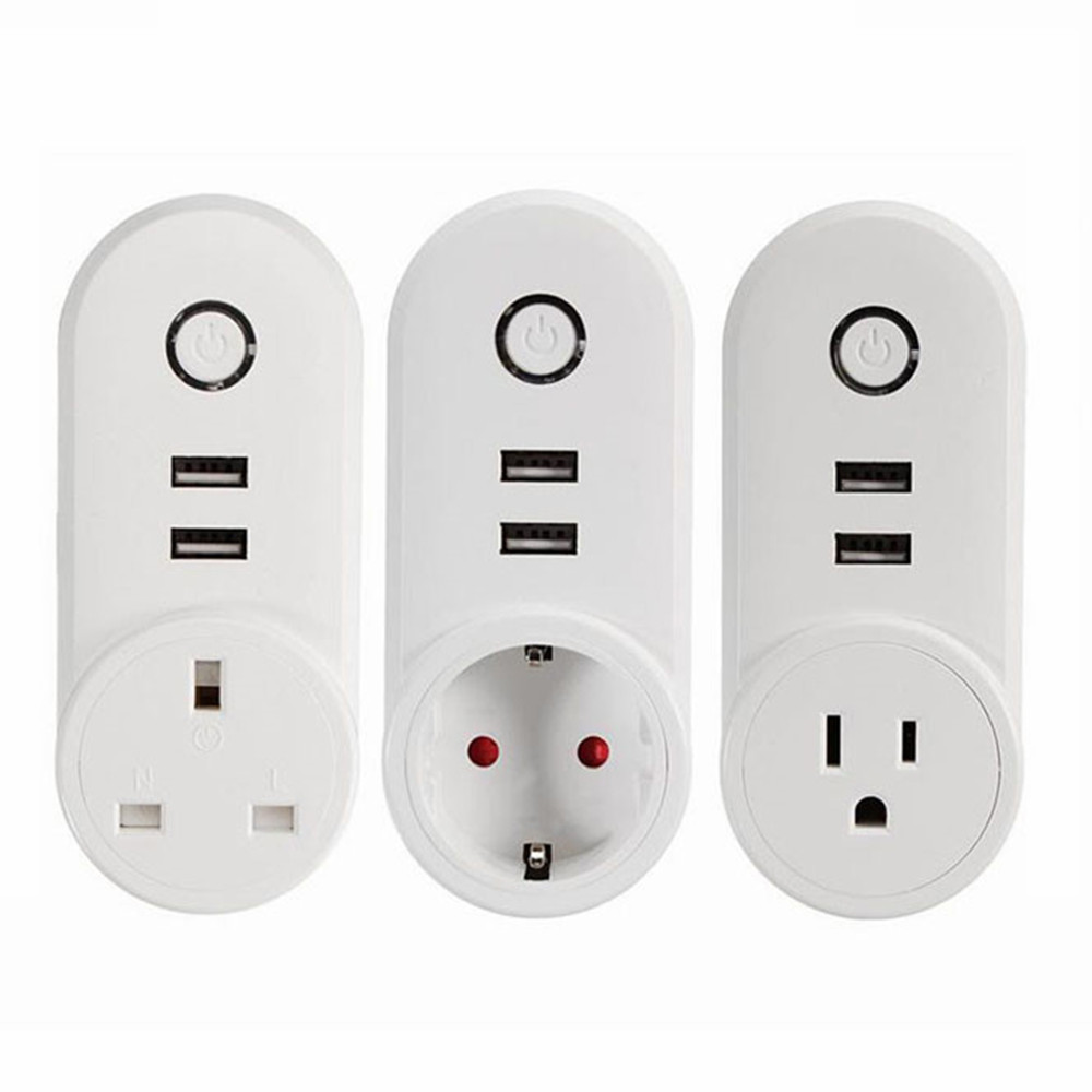 Smart WiFi Power Plug Outlet Socket with 2PCS USB Port App Control Timer Function Compatible with Amazon Alexa Google