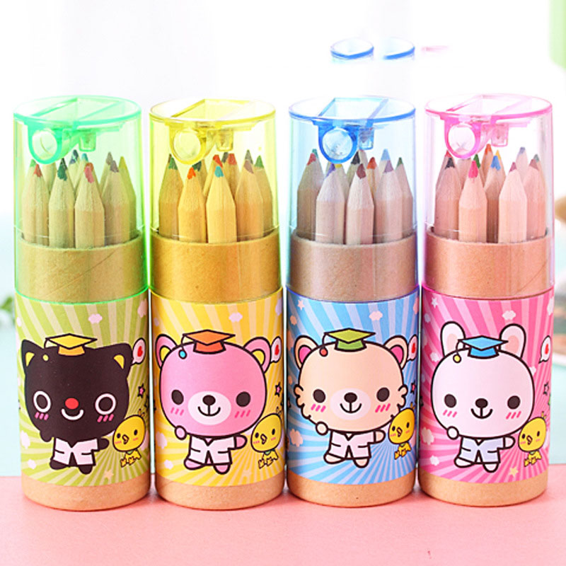 Pencil 12 Colored Pencils With Topper Sharpener Tube Packing Colorful Wooden Pencil