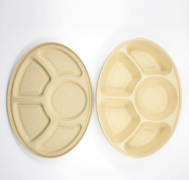 1250ml 5 compartments Biodegradable Straw pulp food containers Environmentally friendly paper food trays