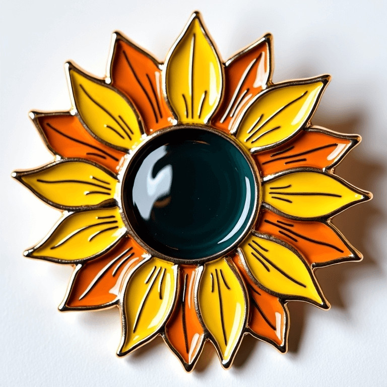 Sunflower Fridge Magnet With Enamel Petals And Resin Center