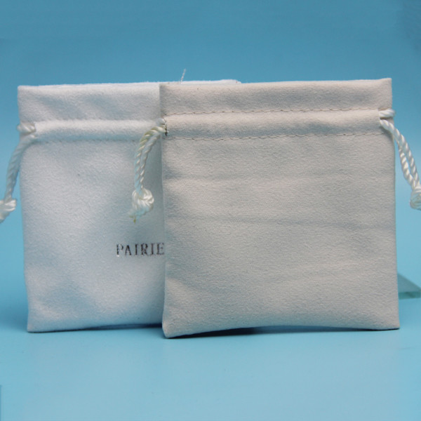 Custom Drawstring Jewelry Bag Faux Suede Material With Embossed Sliver Logo