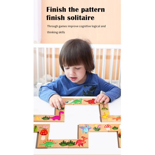 Children's Puzzle Toys Wooden Dinosaur Pairing Puzzle Domino Building Block Toys Game