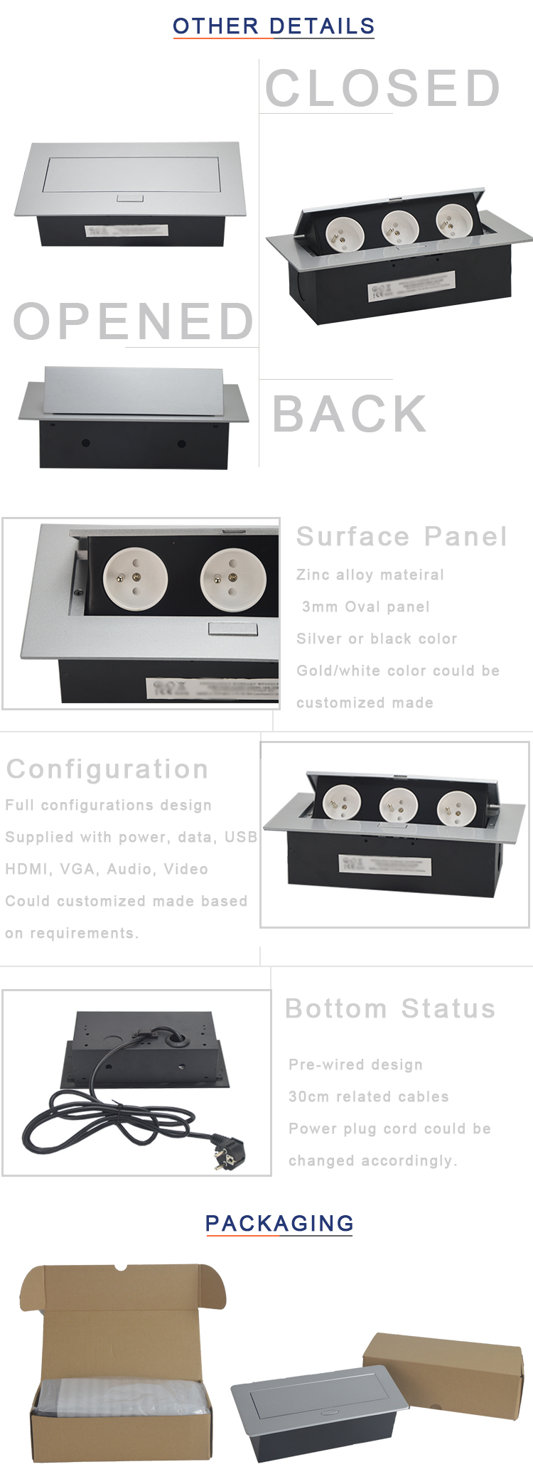 hidden type pop up tabletop socket French power strip with usb socket