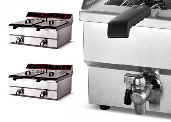 Stainless Steel Electric Snack Machine With Oil Pump French Fries Deep Fryer 2 Tanks Baskets