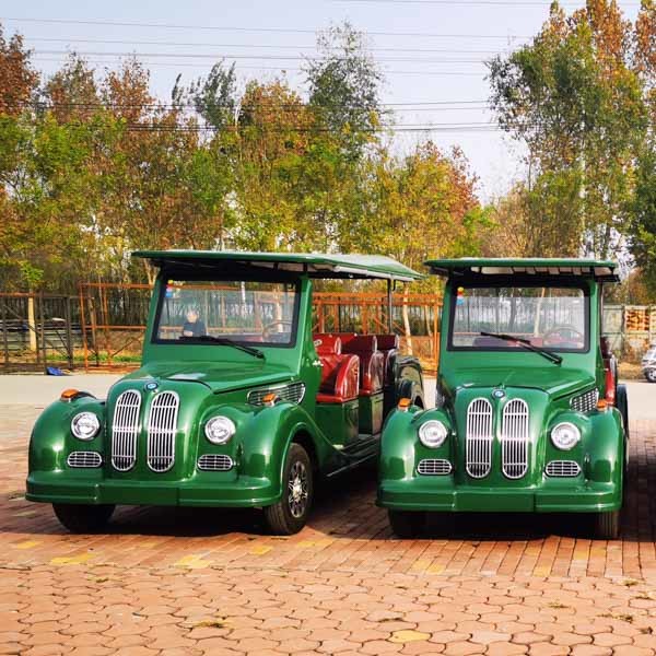 3 Rows 8 Seats Green Classic Bus Vintage Car New Energy Vehicle Sightseeing Car 30Mph