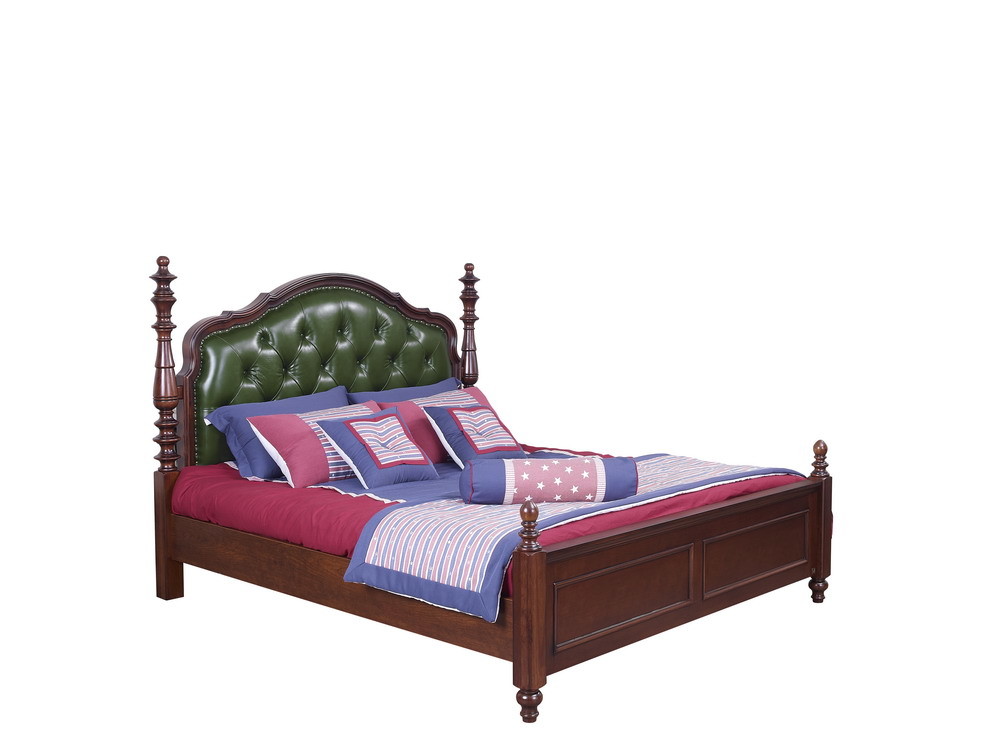 Rubber Wood made bedroom furniture Cheap malaysia imported Solid wood bed high quality PU leather Headboard Upholstured