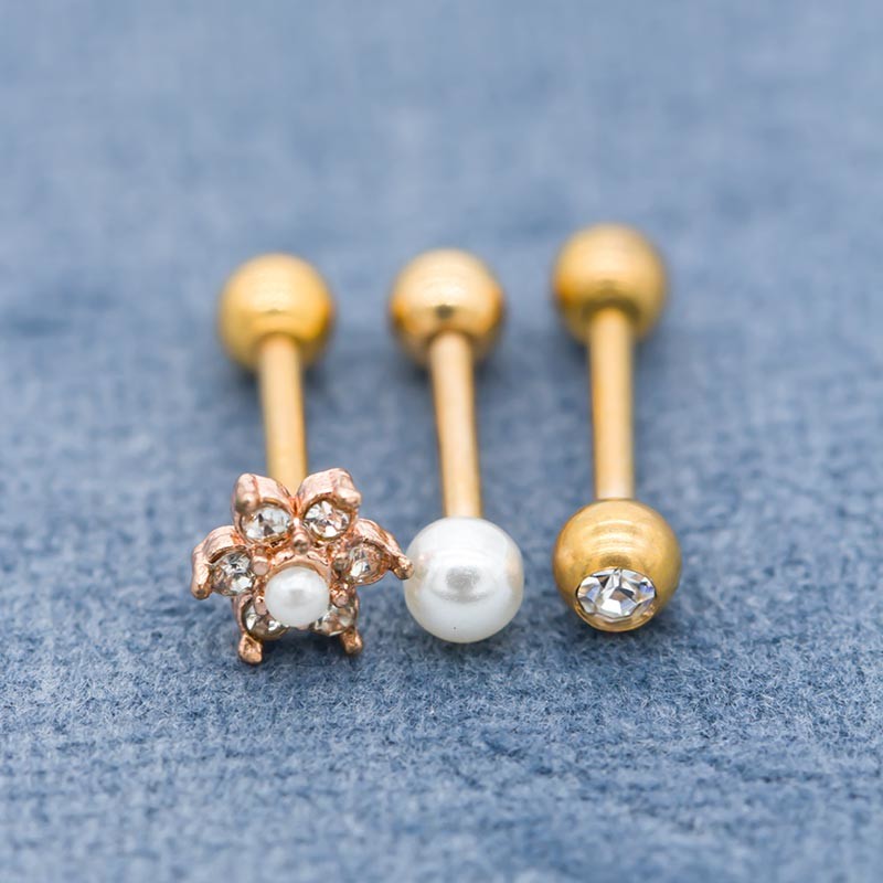 Faux Pearl Cartilage Piercing Earrings 18G 8mm Rose Gold Ear Stud