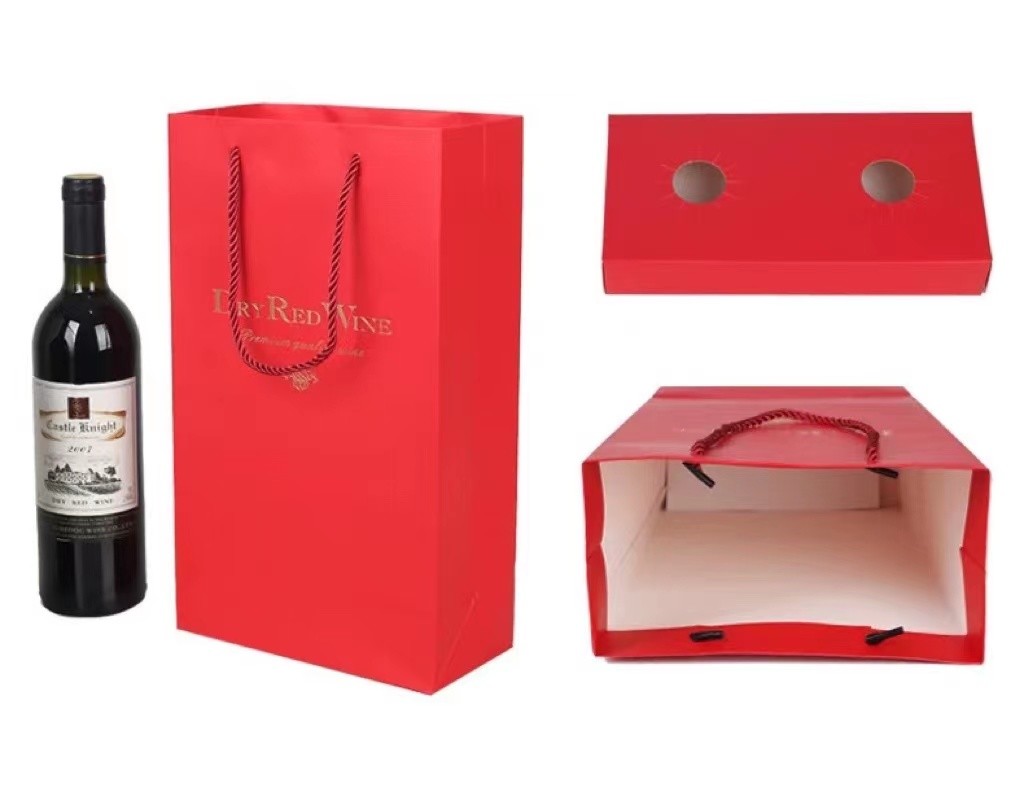 Custom CMYK Print Multicolor Wine Bottle Paper Bags 20*10*34.5cm