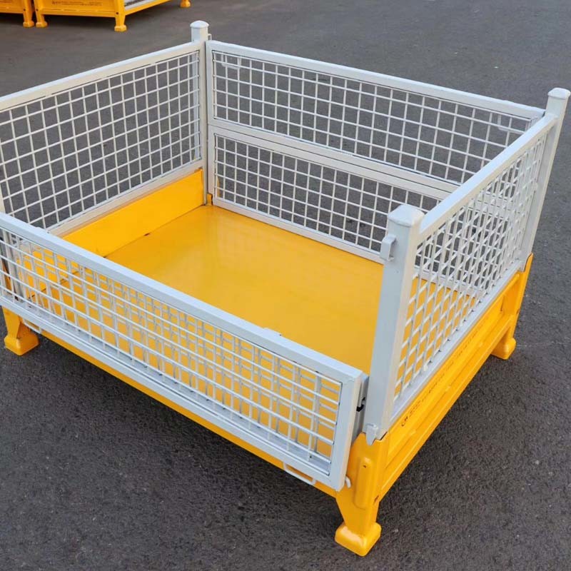 Foldable Industrial Grid Metal Pallet Box Strong Structure Storage Box