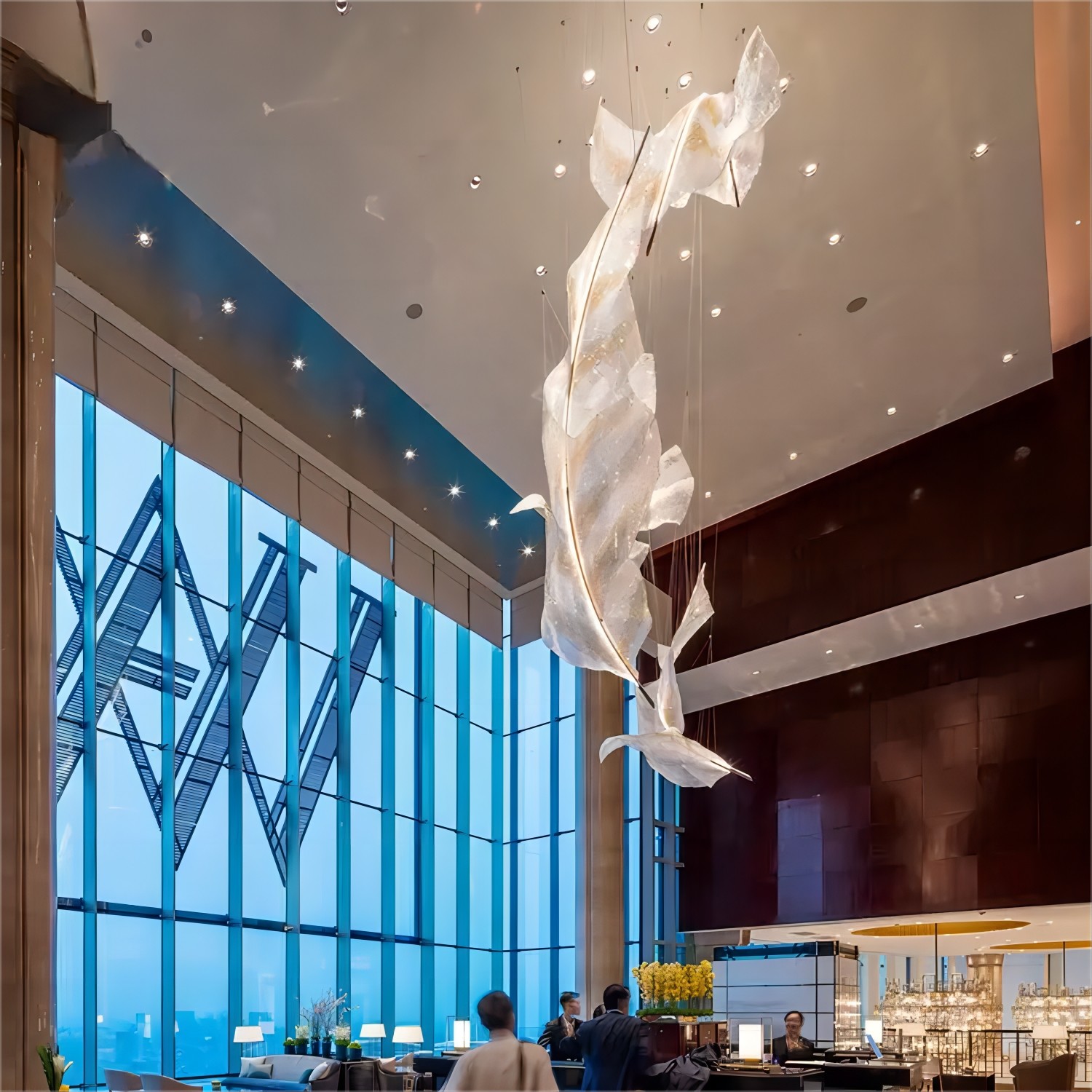Custom Made Leaf Pendant Light Large Lobby Chandelier Modern Glass Decoration Lighting