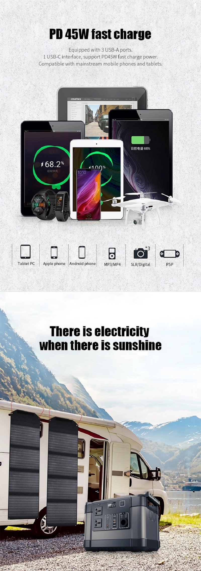 Outdoor Camping Portable Power Station 1000W Solar Generator With Fast Charger