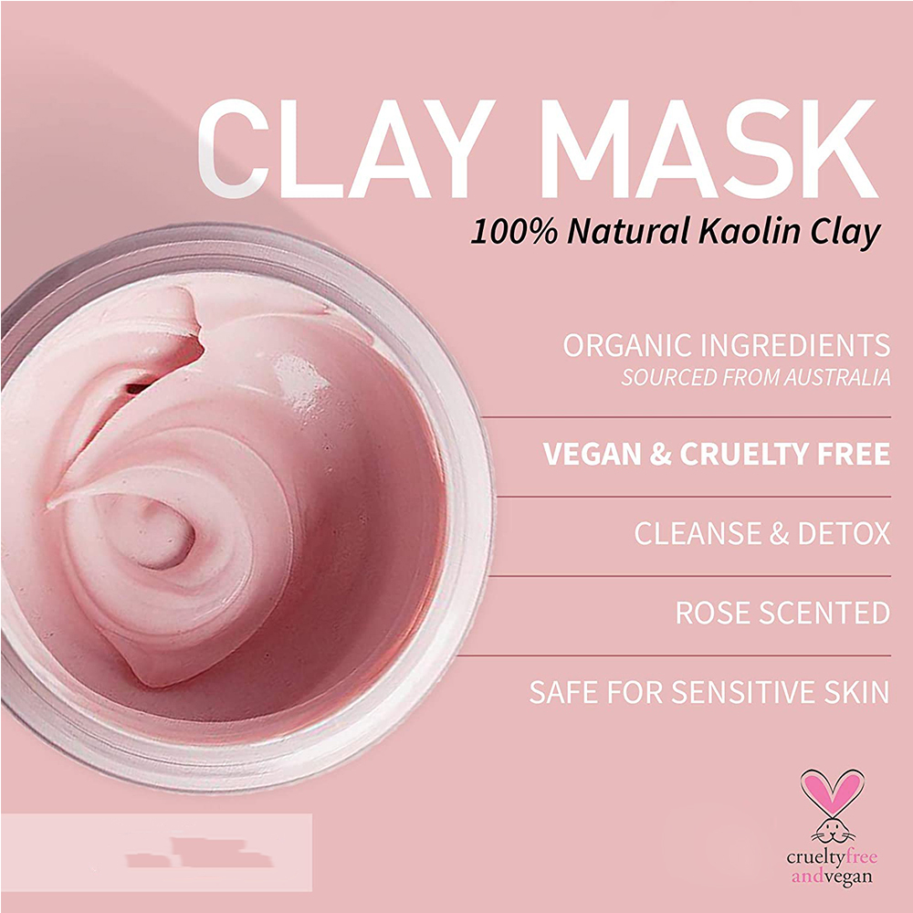 Private Label Pink Clay Mask Exfoliating Facial Mask to Brighten Skin Minimize Pores