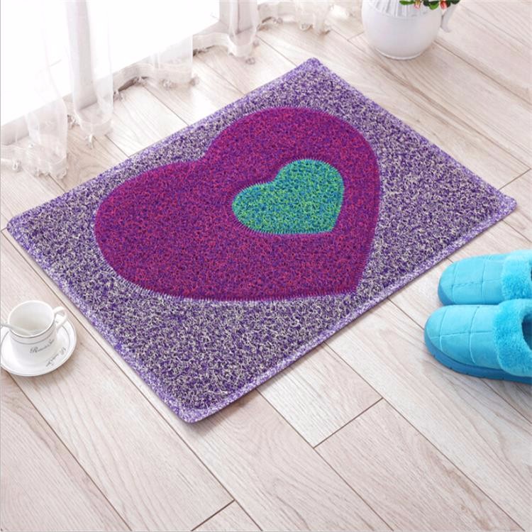 Solid Color Coir Fiber Matting Double Hearts Design Seamed Pattern