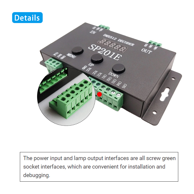 Addressable 5 Channel DMX Decoder SP201E DMX512 SPI Signal With Button Control