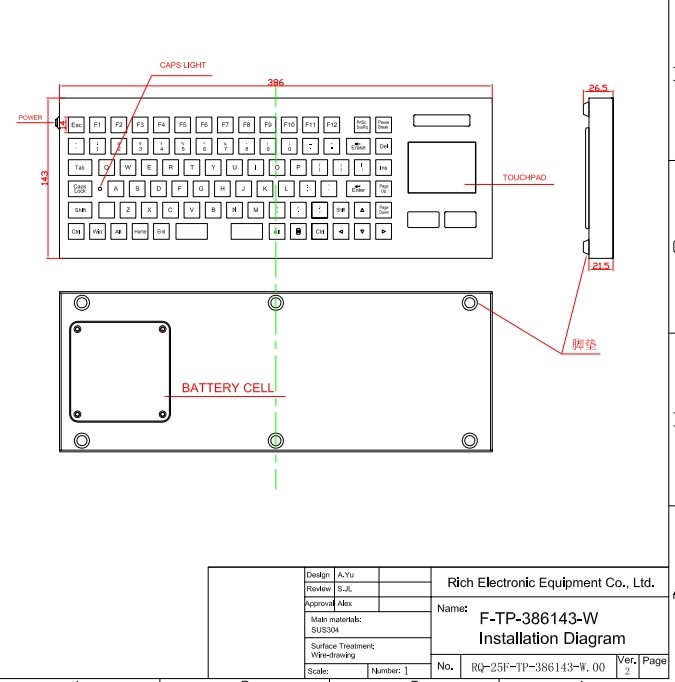 Wireless 2.4G Industrial Keyboard With TouchPad F-TP-386143-W 3500g Weight