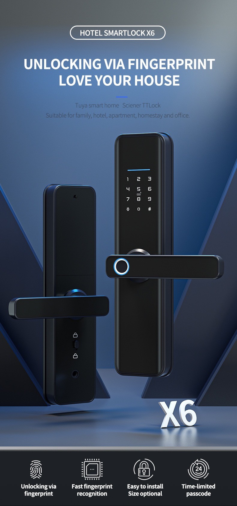 Waterproof Tuya App Electric Smart Wifi Door Lock Biometric Fingerprint
