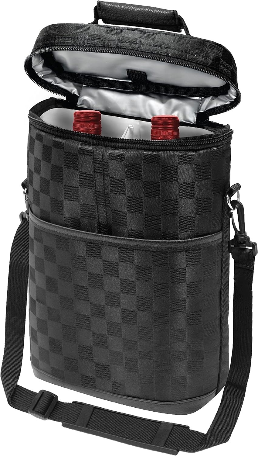 2 Bottle Wine Carrier Tote, Insulated Leakproof Wine Cooler Bag, Wine Travel Bag For Picnic BYOB Beach, Portable