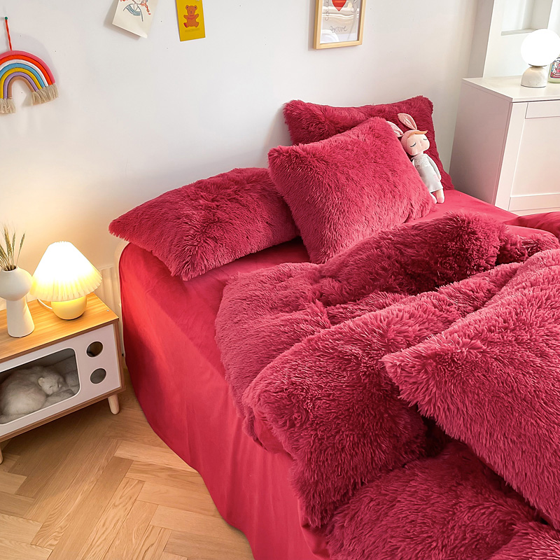 Ins Red Color Warm Mink Velvet Crystal Bedding Set for Winter Bed Linen Quilt Cover