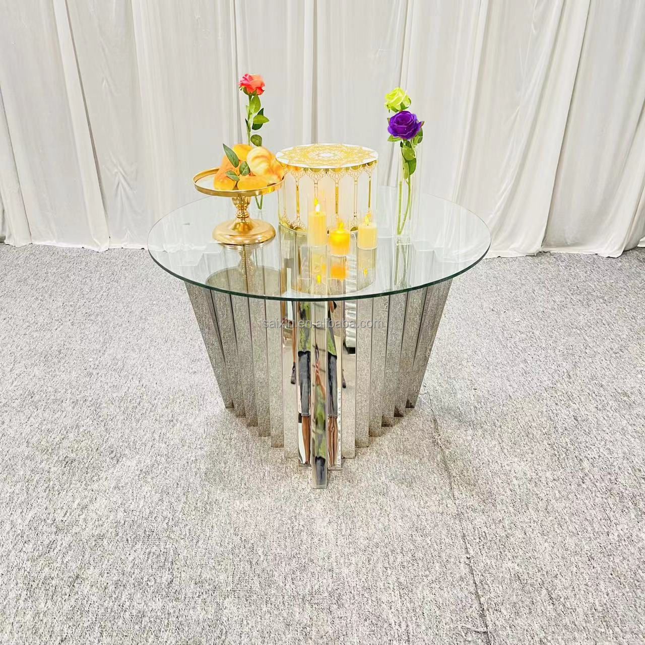 16 14 12 Inch Round Stainless Steel Hanging Crystal Cake Stands Wedding
