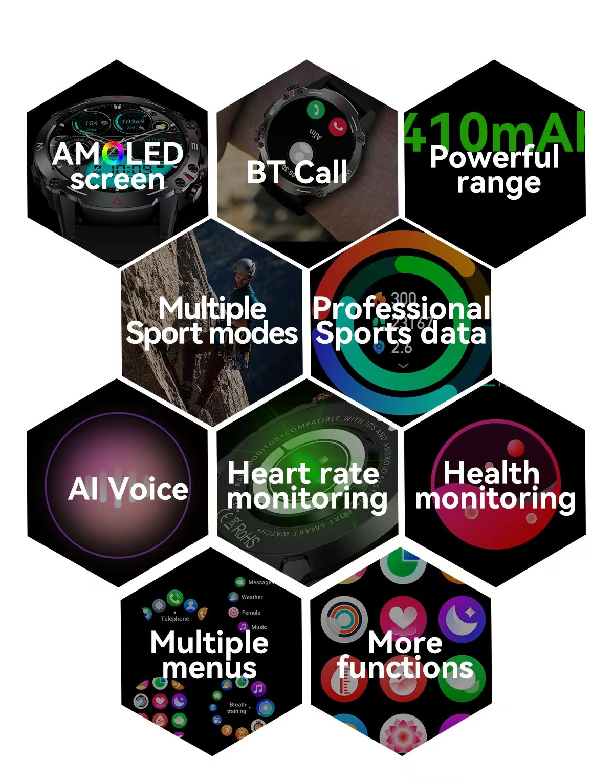 HK87 Smart Watch AMOLED Screen Outdoor BT Call Smart Watch With Sports Mode