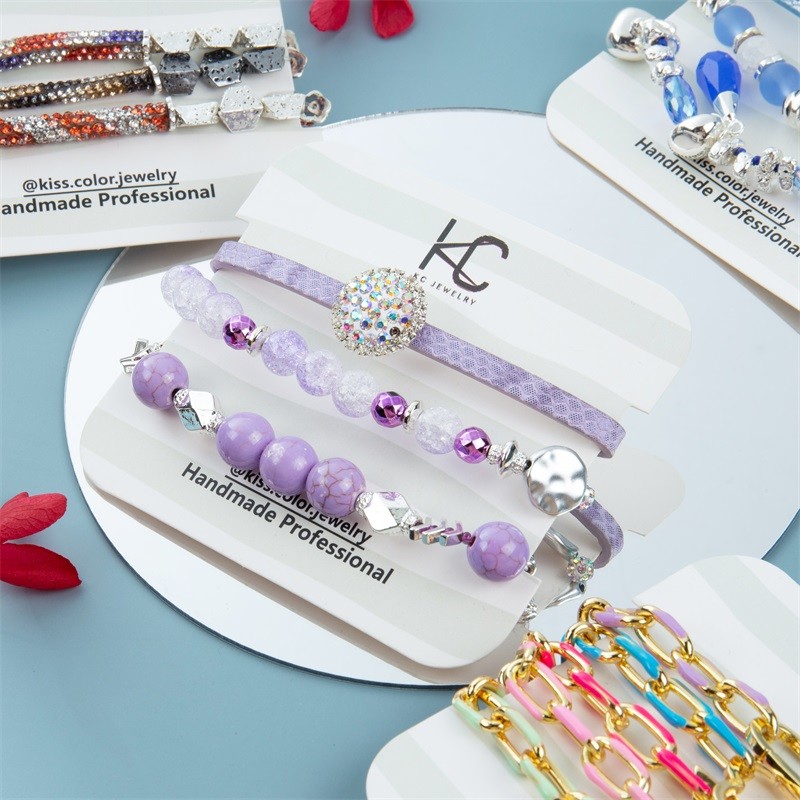 Women'S Handmade Leather Bracelet Multilayer Purple color With Magnet Clasp