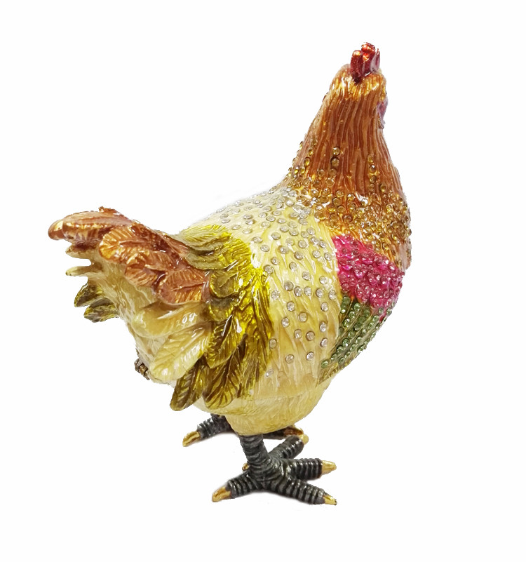 Pewter alloy animal box metal jewelry boxes hen enameled trinket boxes
