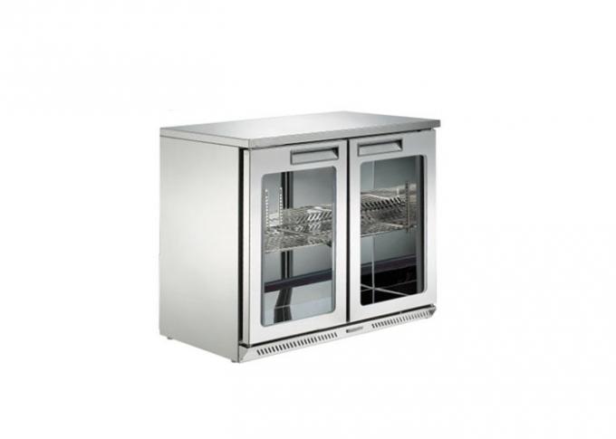 Low Voice Beverage Display Fridge , Clear Glass Double Door Catering Fridge