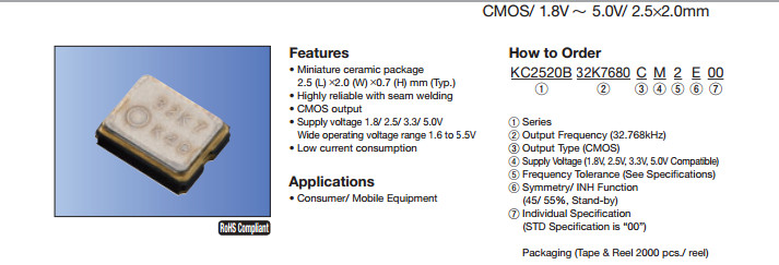 32.768kHz XO CMOS Crystal Oscillator KC2520B32K7680CM2ESH