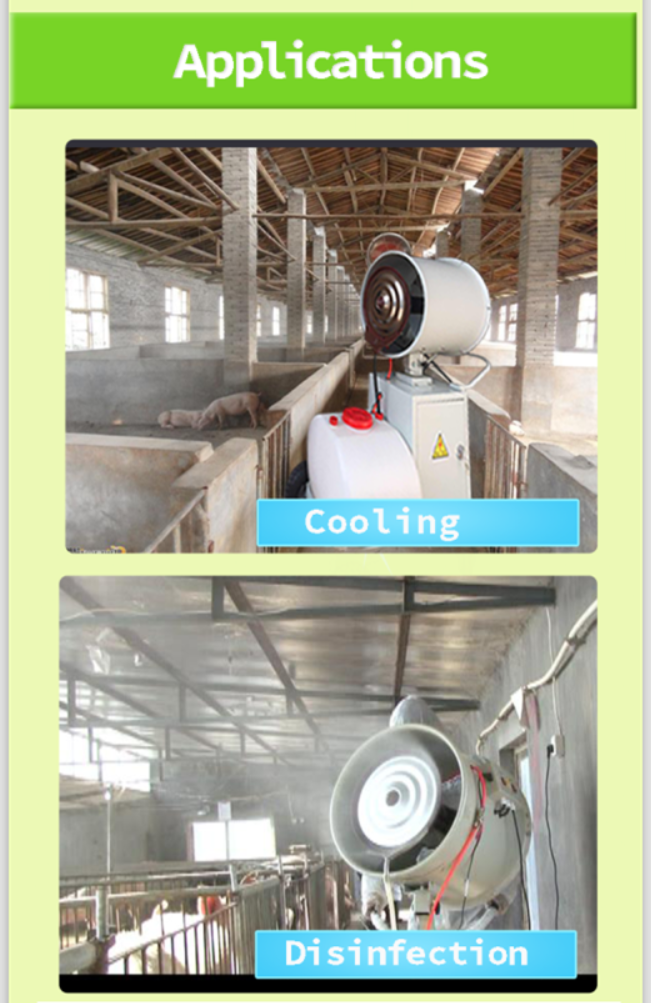 Battery Operated centrifugal industrial humidifier with double motors for animal husbandy disinfection