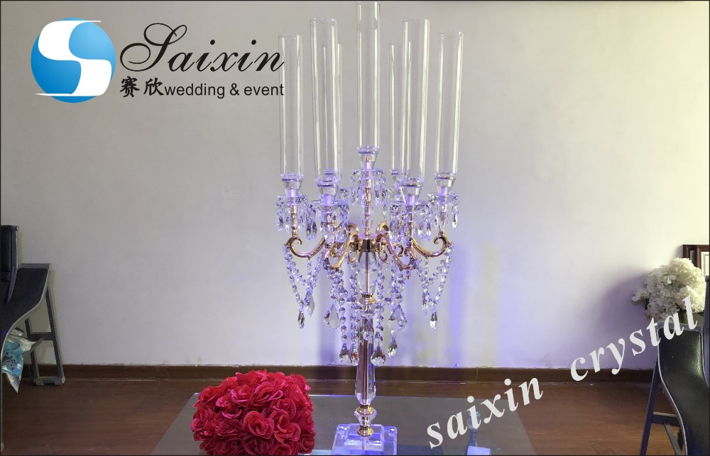 Antique Crystal Glass Candelabra Table Centerpiece 13 Arms Crystal Glass Champagne Gold