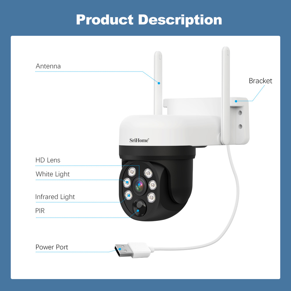4MP Smart Wifi Camera Two-Way Audio Waterproof Night Vision PIR Detection Support Mobile Video Playback
