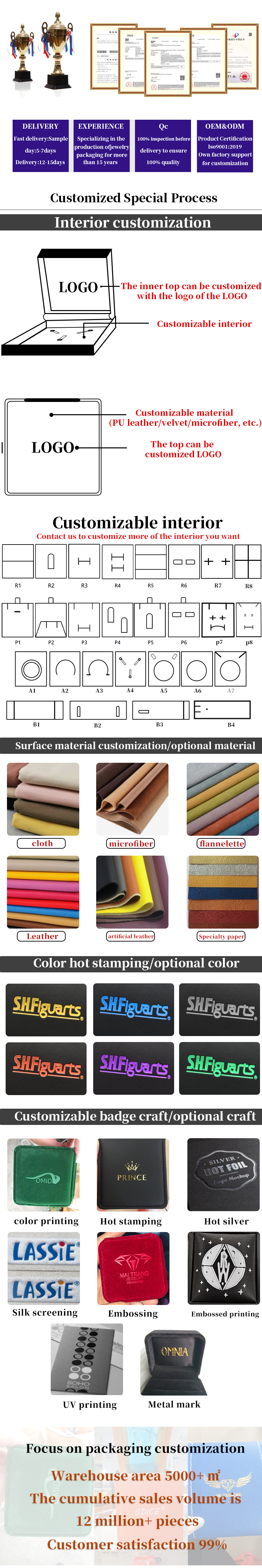 Custom Filled Leather Jewelry Cardboard Boxes Earrings Necklaces Rings Packaging