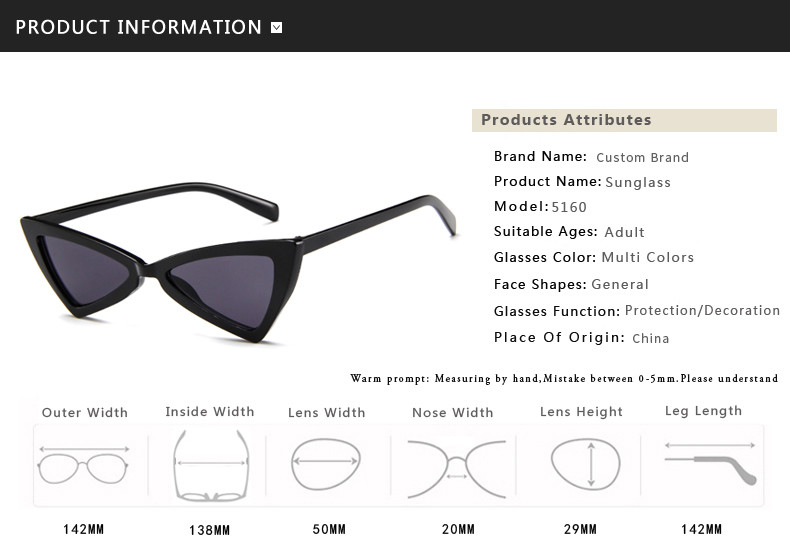 Triangle UV400 Vintage Women Retro Cat Eye Sunglasses
