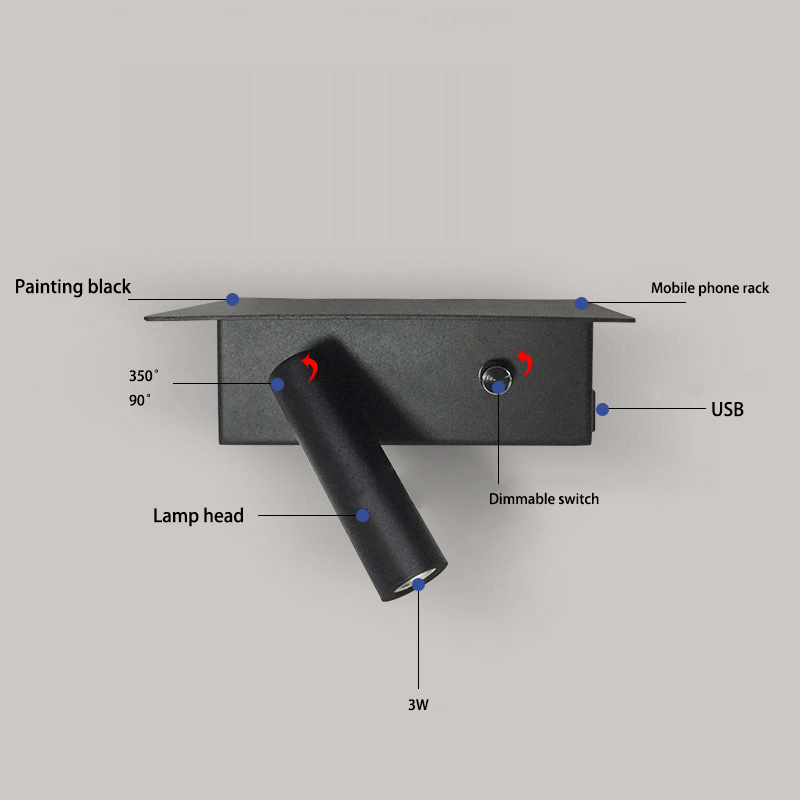 Special for simple hotel engineering multifunctional bedside wall light USB charging LED reading wall light